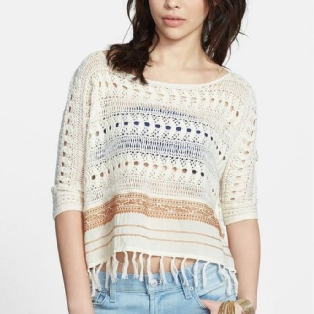 FREE PEOPLE Sweet Popover Crochet Top Boho Festivl